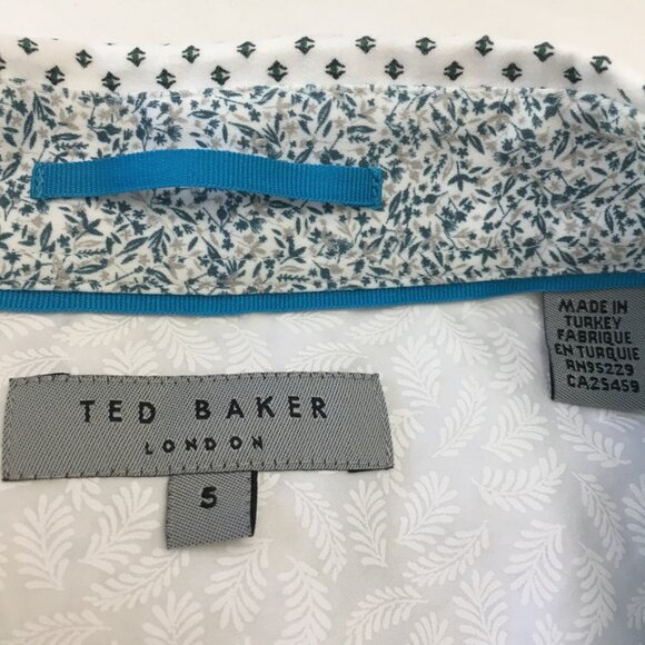 Ted Baker Mens Size 5 Button Down Shirt Collard Blue Gray White Floral Prints - Picture 3 of 12